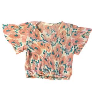 ASTR The Label Blouse Women’s Large Blue & Pink Plissé Romantic Coquette